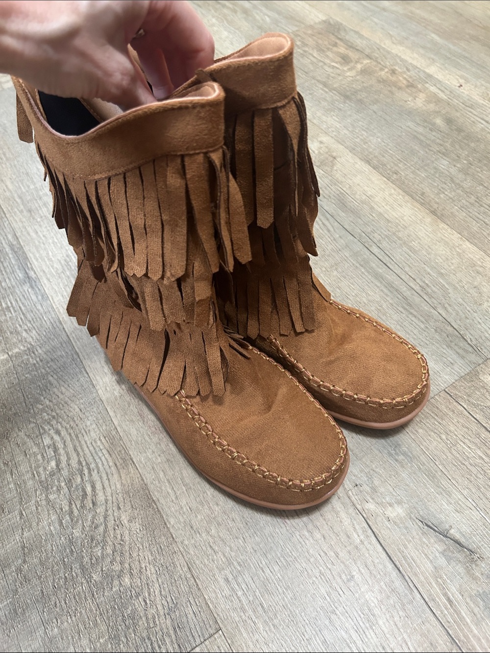 Fringed Faux Suede Moccasin Boots - Brown - Picture 7 of 8